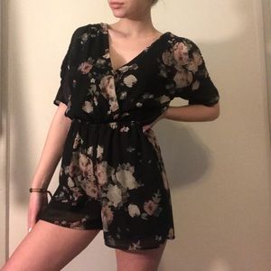 Floral V Neck Flowy Romper